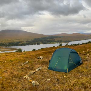 Unterkunft - Zelt in den Highlands Schottland aufgestellt
