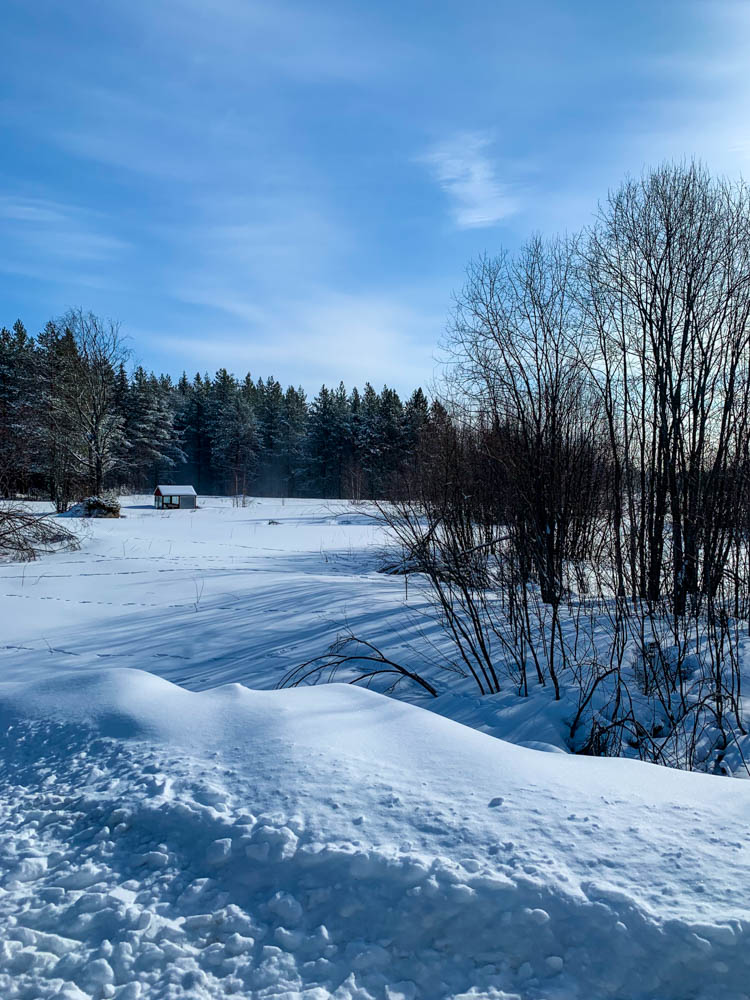 Schneelandschaft Schweden mit blauem Himmel